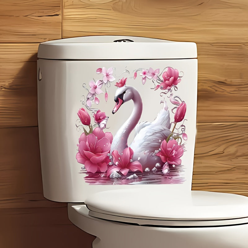 One swan pattern toilet lid sticker for bathroom and kitchen decoration.