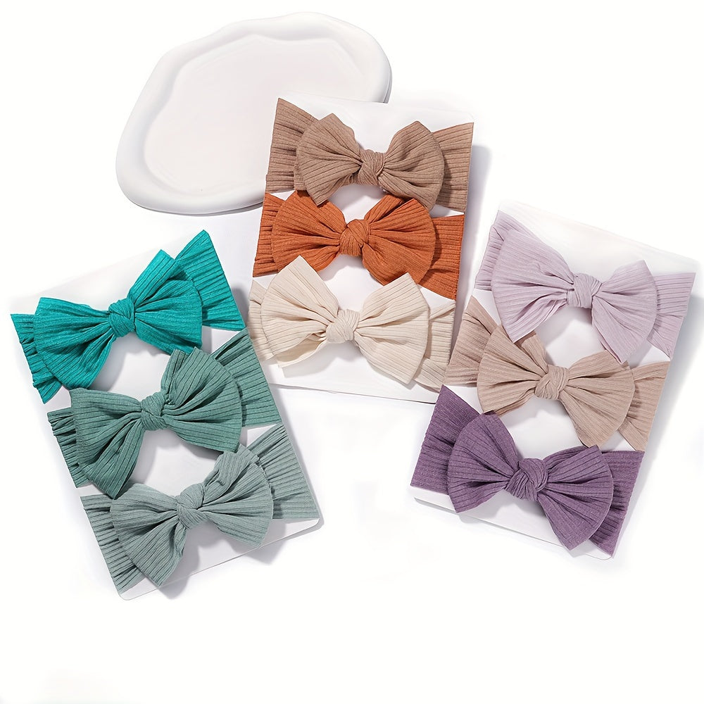 3 soft and stretchy bow hairbands for girls made of comfortable polyester, ideal for hairstyling