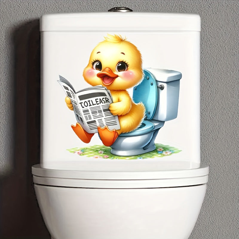 Quackie Cute Duckling Toilet Decal - Waterproof, Self-Adhesive, Animal Theme, Square Shape, Reusable Decorative Decal for Bathroom, Ceramic Surface Compatible.