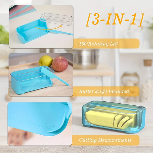 Butter dish with cutter and transparent cover, creative container for kitchen.