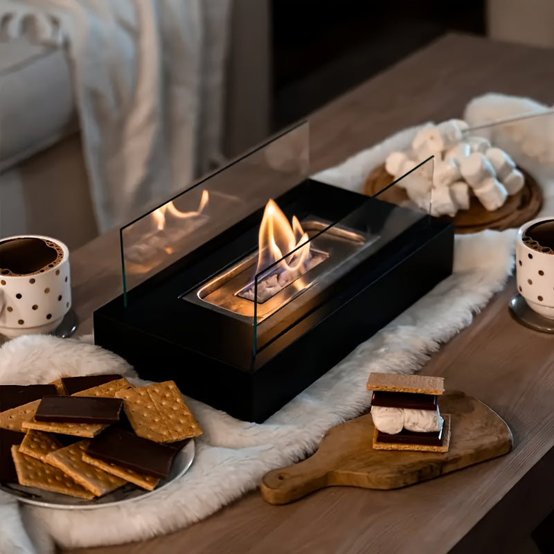 The Bestselling Classic Desktop Fireplace from Amazon is a Portable Outdoor Fireplace Lamp that doubles as a Small Flame Heater. Made of durable metal, it features an elegant Flame Atmosphere design with two Transparent Glass panels on the sides. Easy to