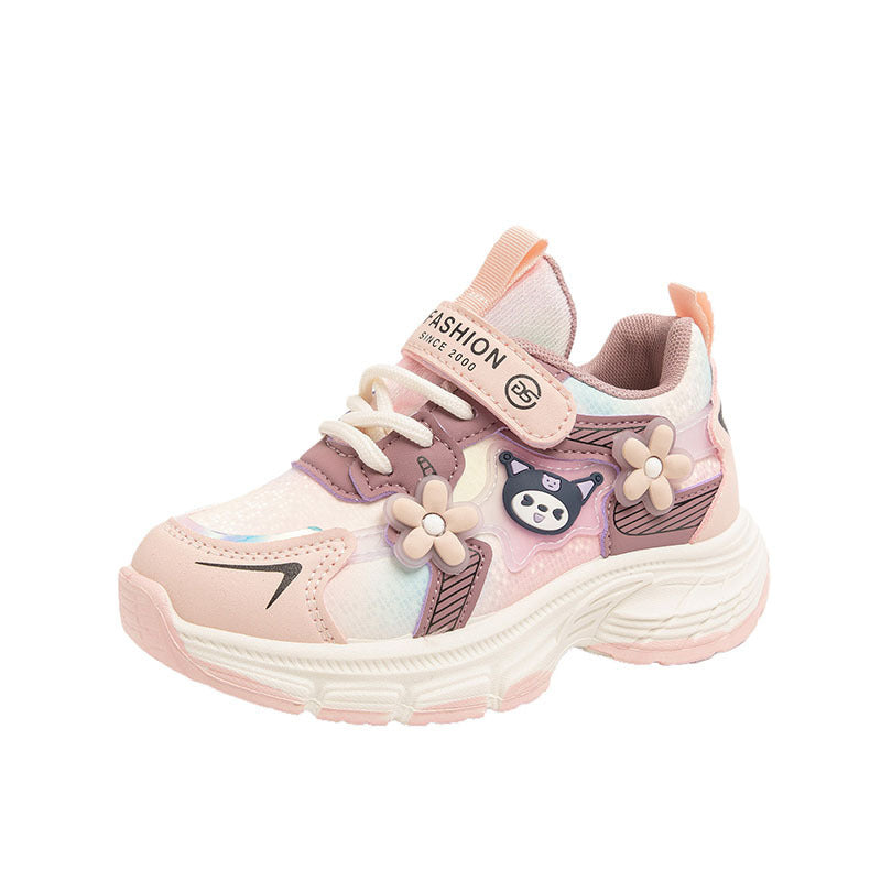 Girls' Cartoon Sneaker: Low-top, hook-and-loop closure, durable rubber sole, comfortable fabric lining for youngsters and teens