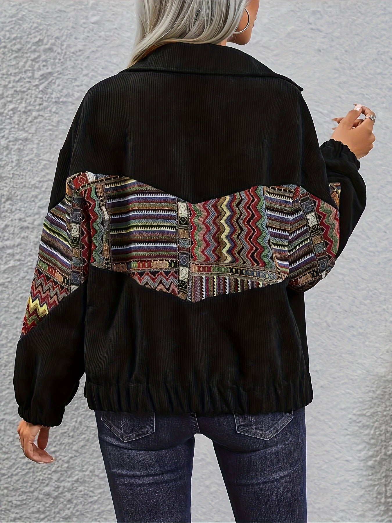 Women's Tribal Print Coat, Casual Jacket for Spring & Fall