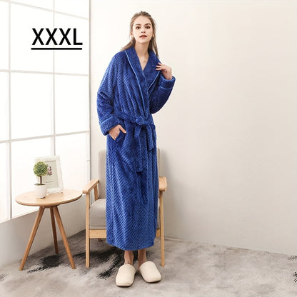 Thick, cozy couple's bathrobe with long sleeves for autumn and winter comfort.