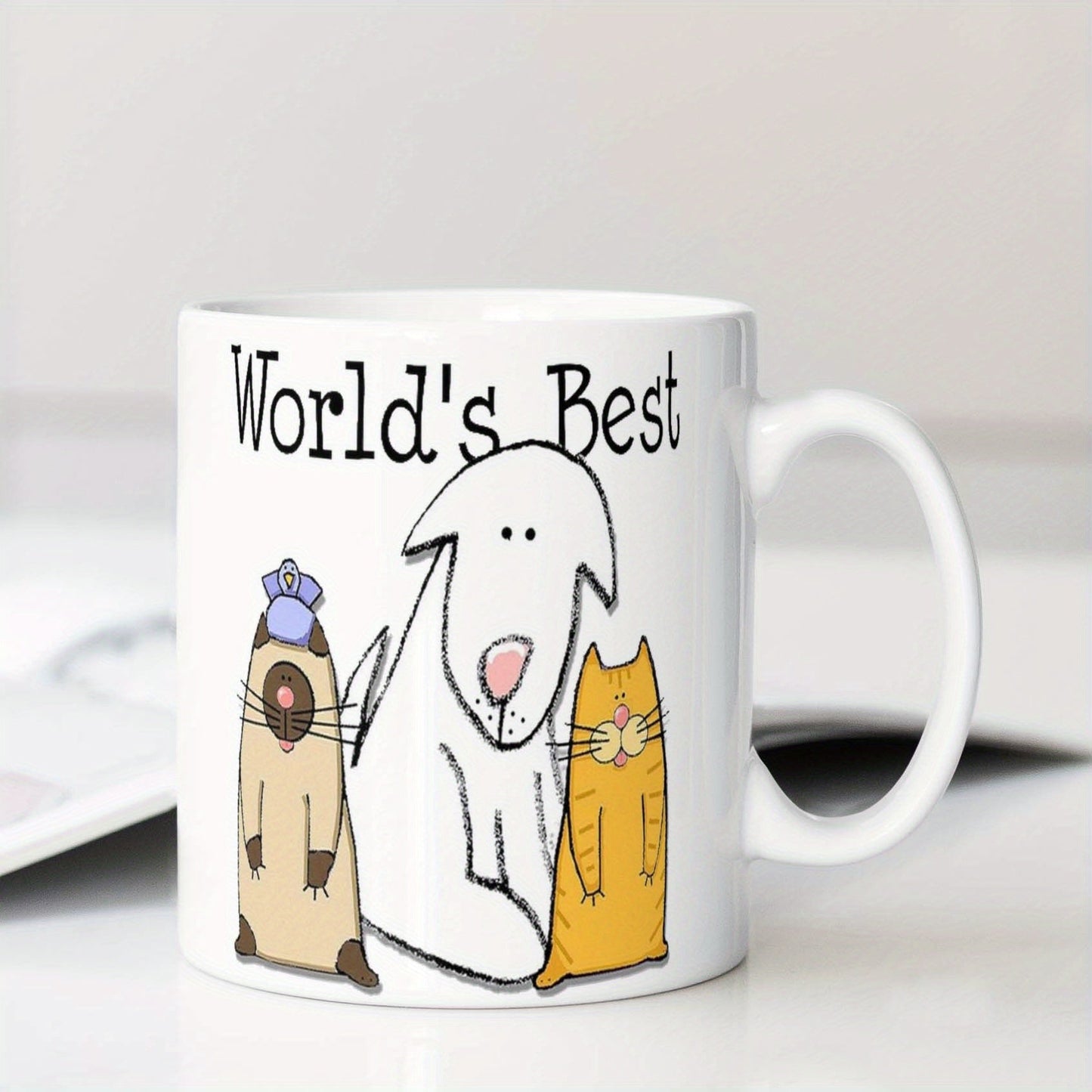 11oz Ceramic Mug - World's Best Dog & Cat Mom - An Ideal Gift for Pet Parents, Suitable for Office, Camping, and Dining | Food-Safe