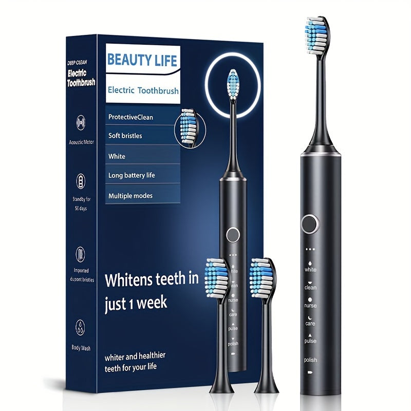 Smart Automatic Electric Toothbrush for Adults with Soft Bristles, USB Rechargeable, 500mAh Lithium Battery for Deep Cleaning.