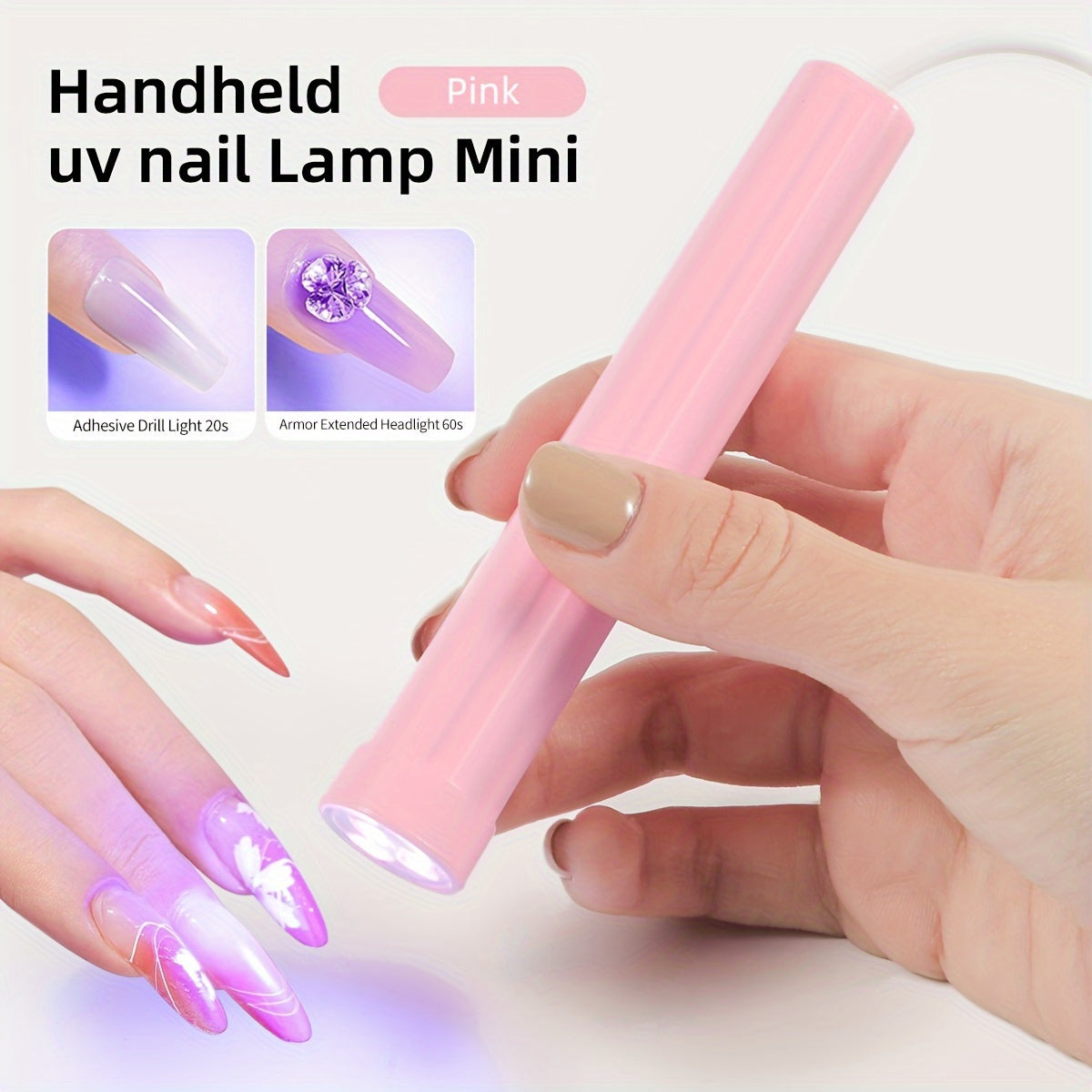 Portable UV Nail Curing Lamp Mini - Handheld LED gel polish dryer with direct plug-in design, USB powered unscented nail art lamp.