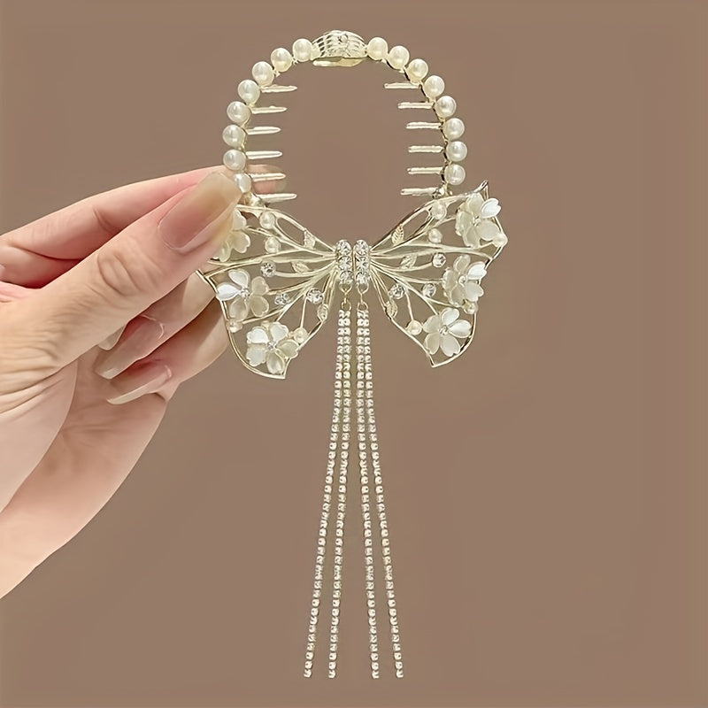 1pc Elegant Flower & Butterfly Tassels Hair Clip, Ideal for Party Holiday Hair Styling, Perfect Gift for Girls