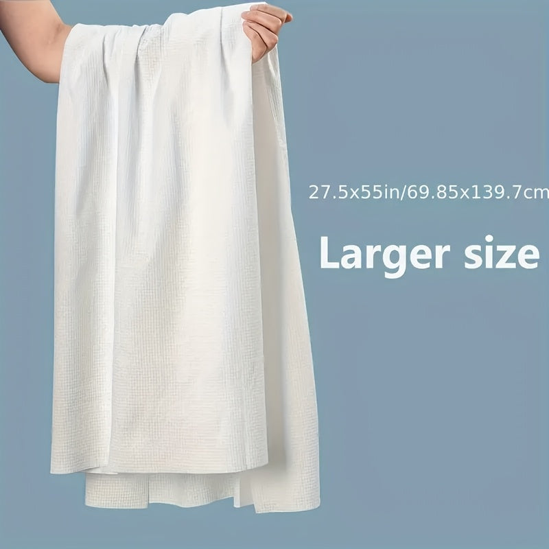 Extra-large 139.7x71.12 cm travel towel made of soft, absorbent, aseptic cotton with geometric design. Ideal for beach, shower, hiking, swimming, hotel, camping. White and portable for convenience.