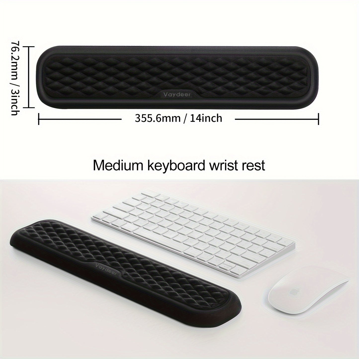 Ergonomic keyboard and mouse wrist rests for comfortable typing and mousing.