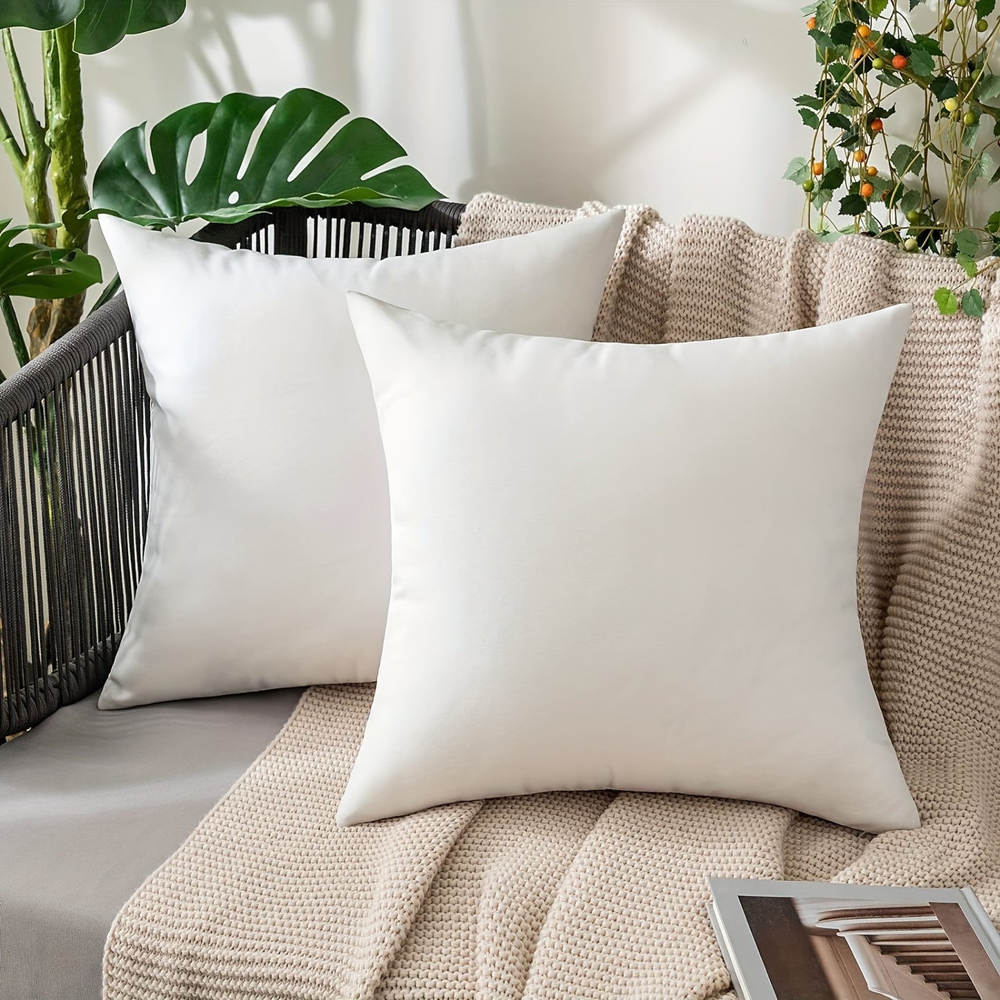 Pack of 4 machine-washable white pillow covers in solid polyester, zippered for easy use. Suitable for various room styles. Decorative sofa cushion covers, no insert included.