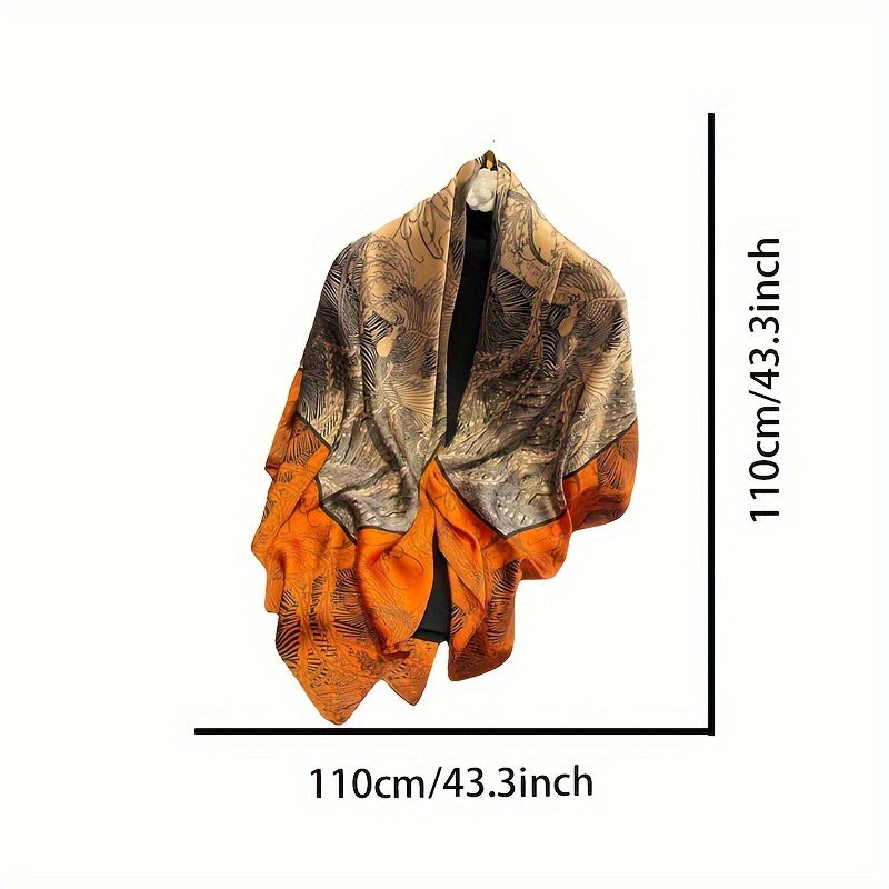 109.98cm Color Block Vine Printed Square Scarf for Women, Thin & Versatile Summer Shawl with Elegant Style, Sunscreen Headscarf.