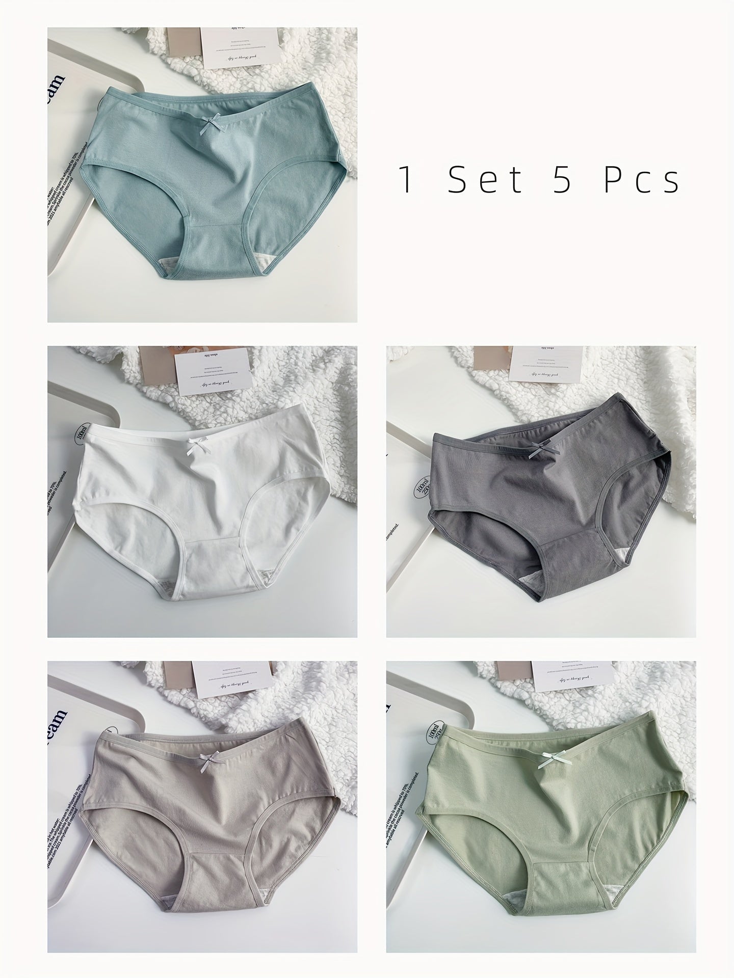 Morandi Cotton Briefs 5-Pack for Women with Comfortable Elastic Waistband and Solid Colors