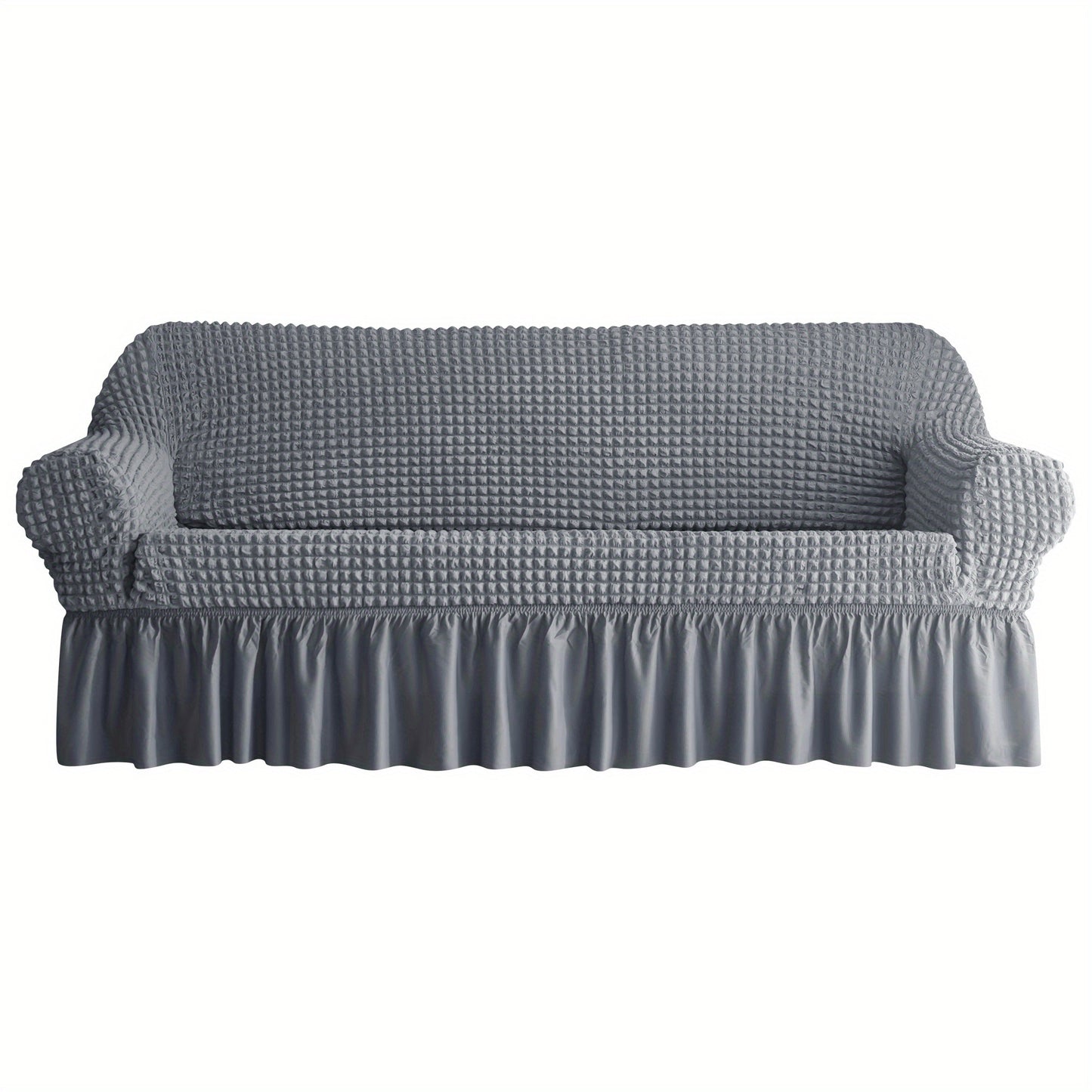 Seersucker sofa slipcover with skirt, non-slip, for home decor protection.