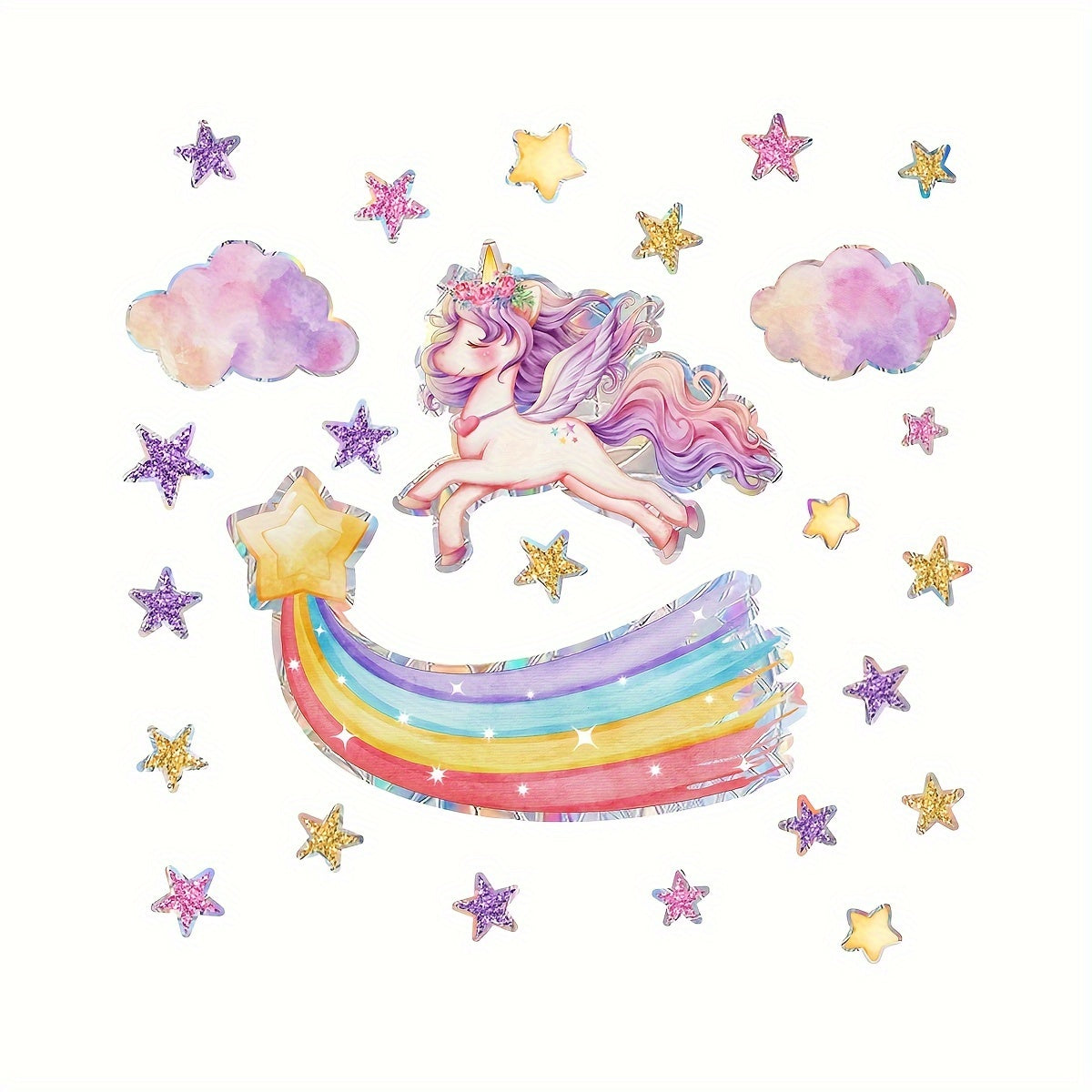 Reusable Rainbow Unicorn & Star Window Clings - Matte Finish PVC Static Decals for Glass Surfaces