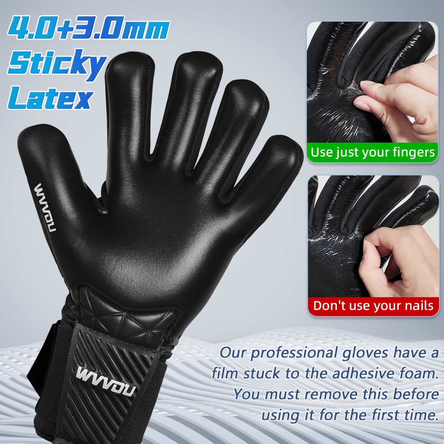 High-performance soccer goalie gloves with detachable finger saves and a sticky latex palm.