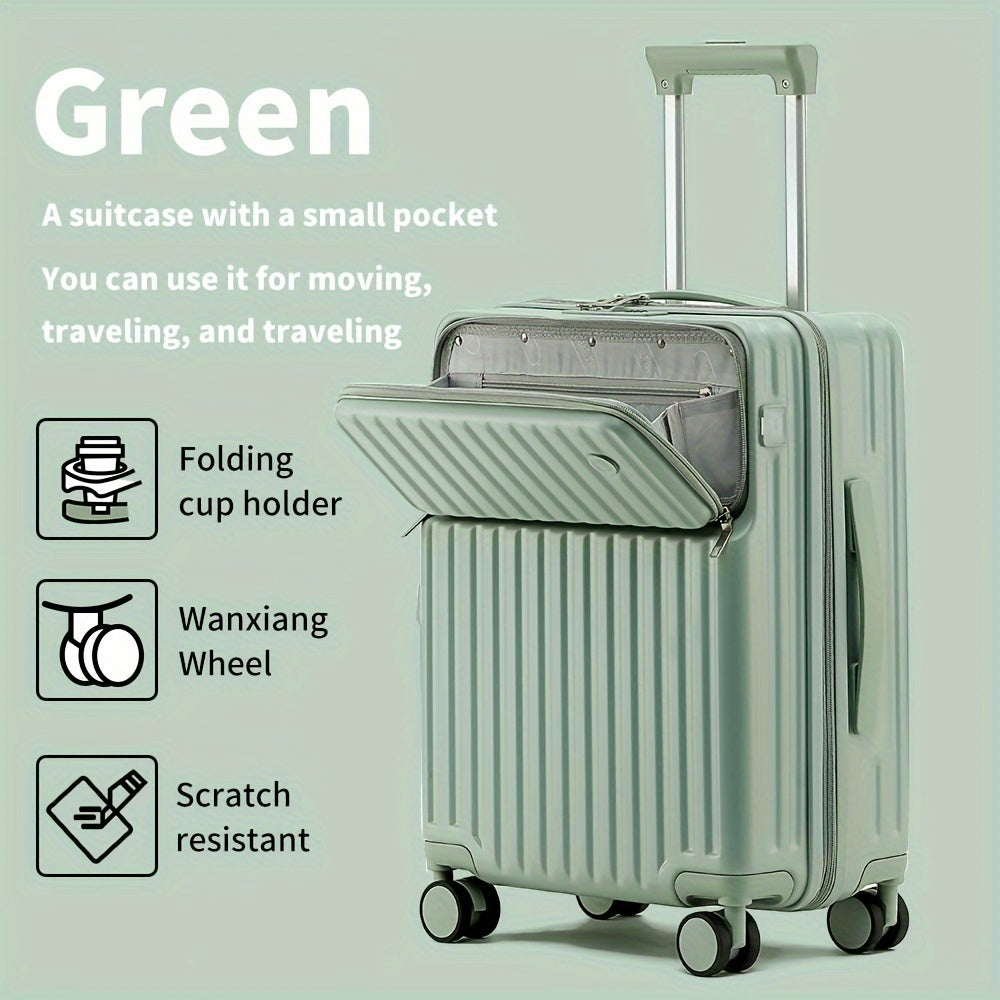 20-Inch Lightweight Hard-Shell Spinner Luggage with USB Port, Expandable Handle, and Multi-Directional Wheels, Stylish White Suitcase for Travel and Business Trips.