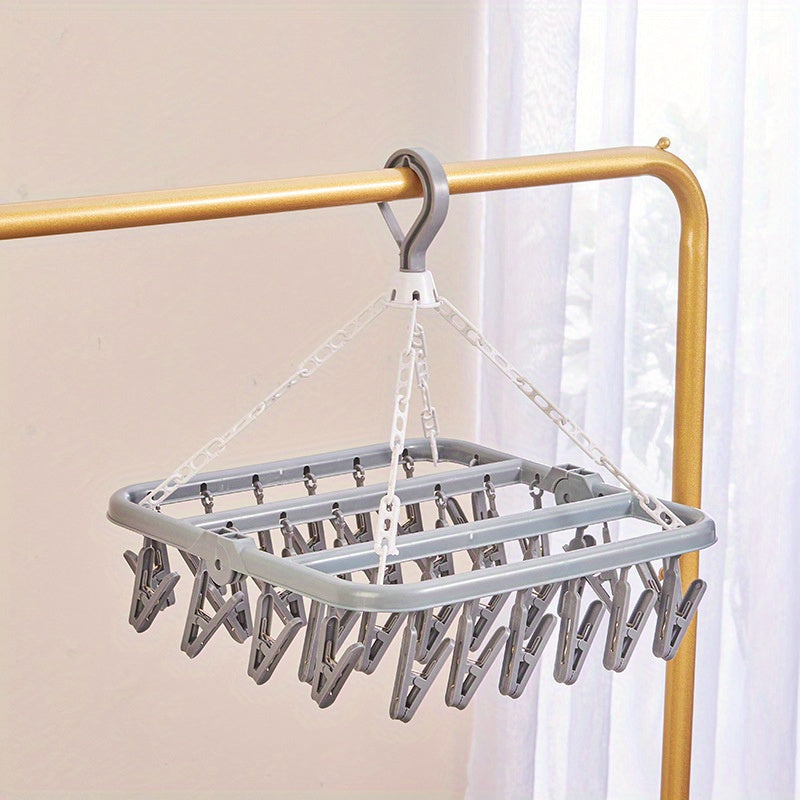 The Yunce 32 Clips Folding Drying Rack is perfect for organizing baby and toddler accessories. It can be hung in the wardrobe to keep things tidy and prevent them from getting blown away. This rack is also great for drying saliva towels. It makes a