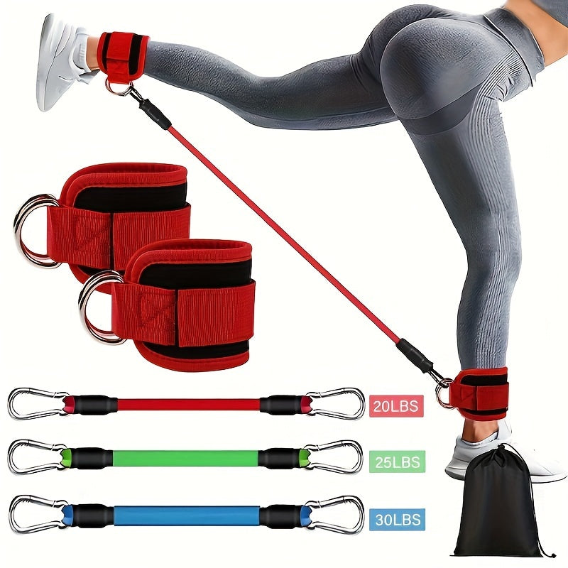 5 ankle resistance bands with straps for leg and hip training, muscle exercise, and yoga.