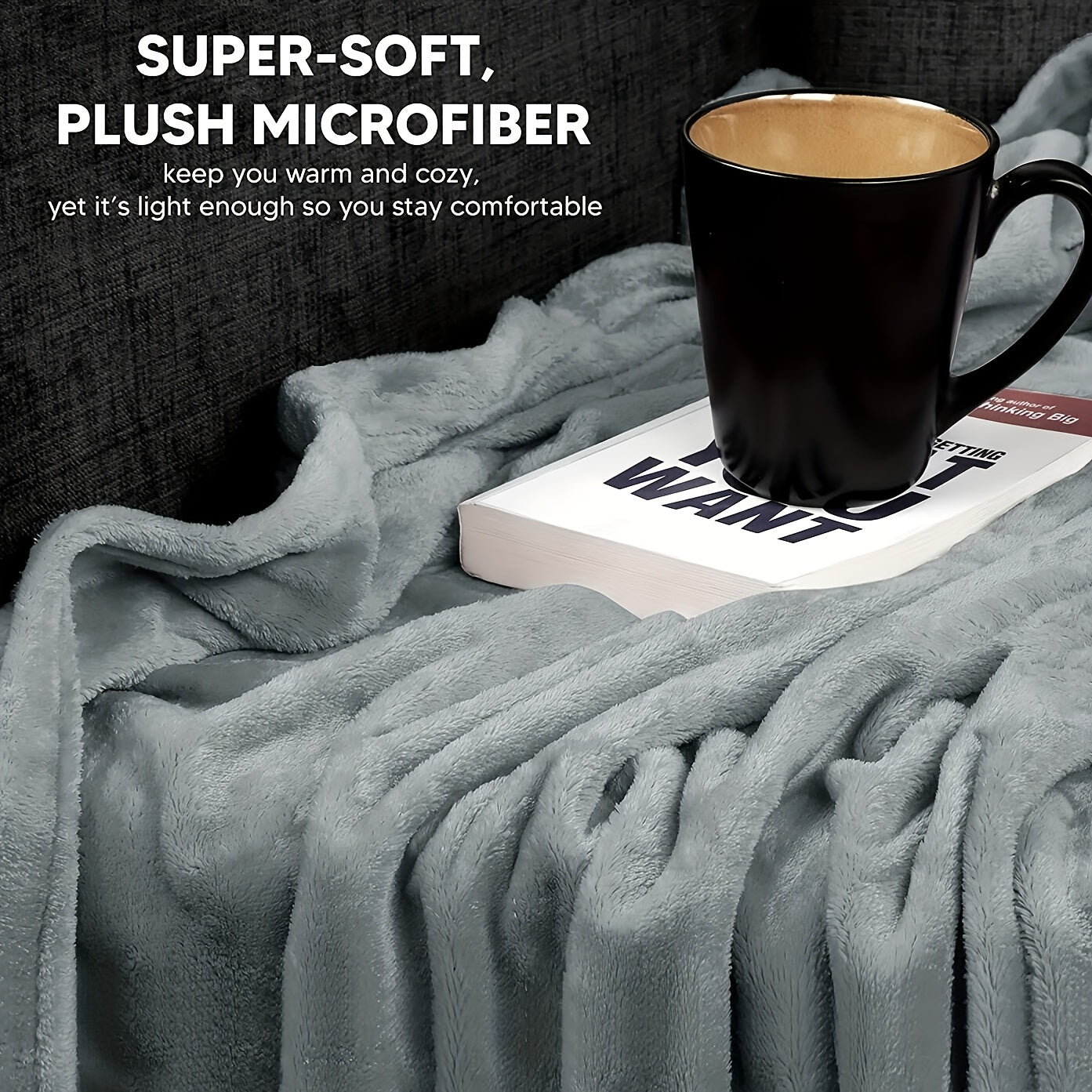 Solid grey throw blanket with a vintage style, featuring a 40 stick count. Perfect for all seasons and stain resistant, this knit fabric blanket is designed with a plain weave and movie theme. Made with anti-static microfiber fleece, this lightweight