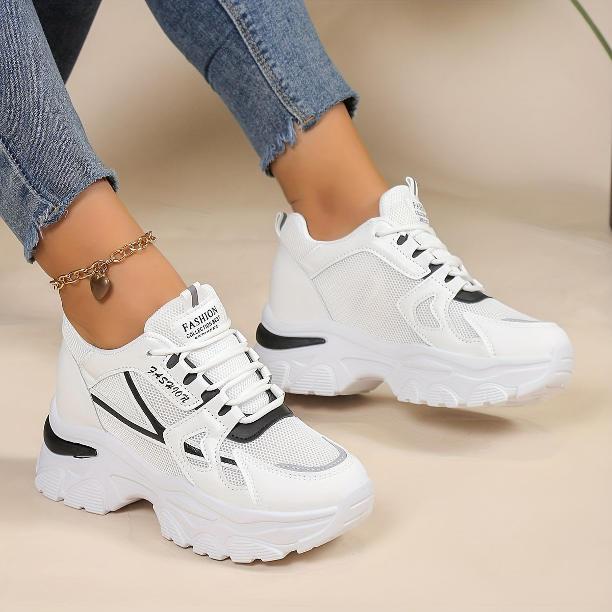 Color-block thick bottom chunky sneakers for women, perfect for casual outdoor running.