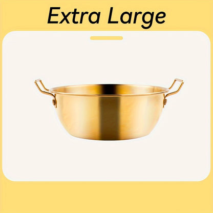 Durable stainless steel bowl with handles for versatile use, ideal for Asian cuisine.