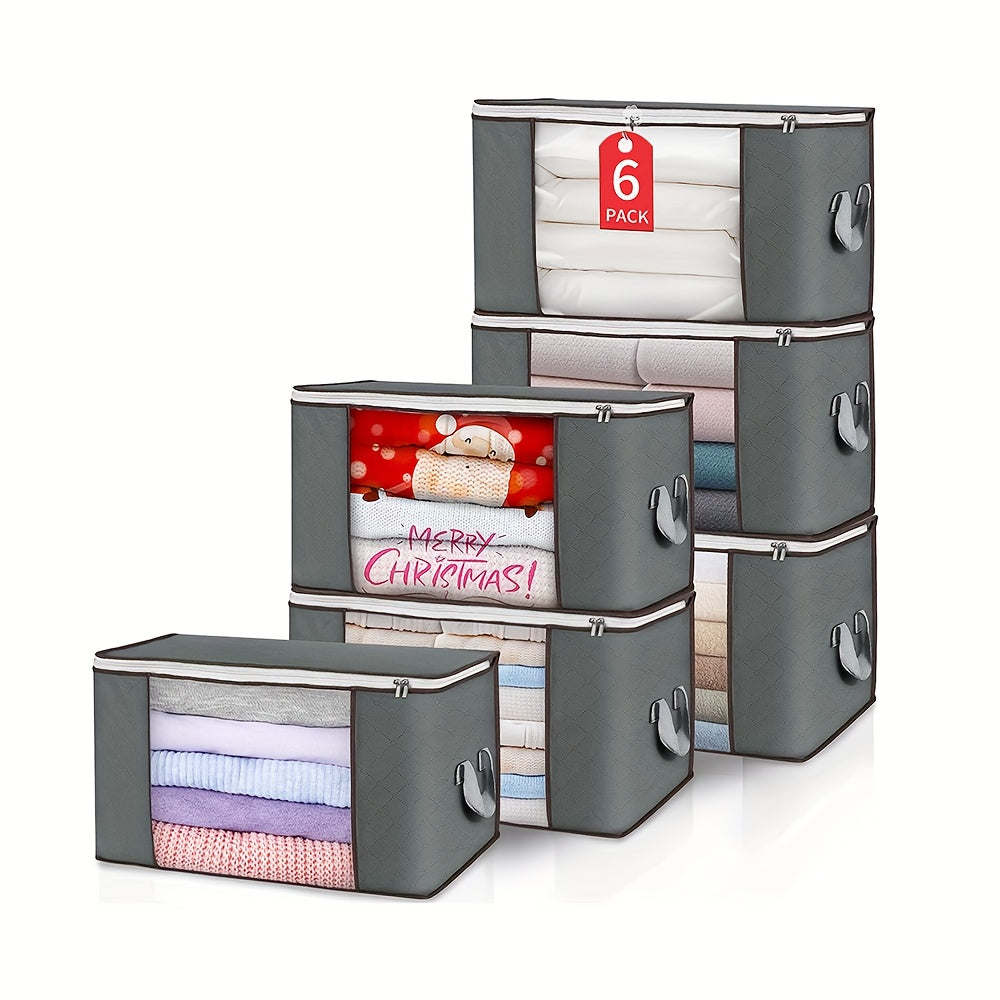 Get your hands on a set of 4/6/8-Pack Premium 90L Large Storage Bags. These classic rectangular closet organizer bins are perfect for storing all your clothes, blankets, comforters, bed sheets, and even pillows. Made from thick polyethylene fabric, these