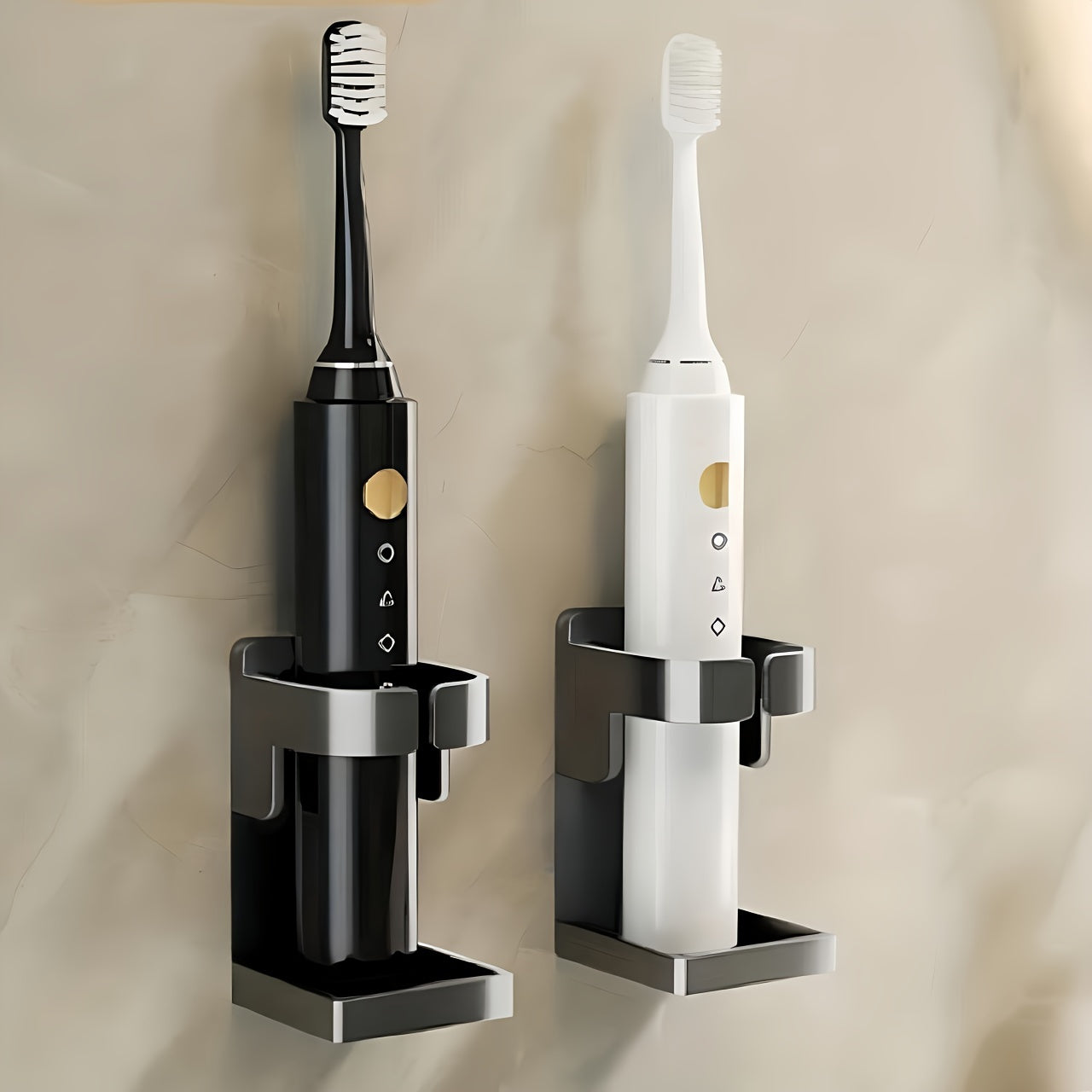 Toilet storage shelf with traceless toothbrush holder for 90% of electric toothbrushes.