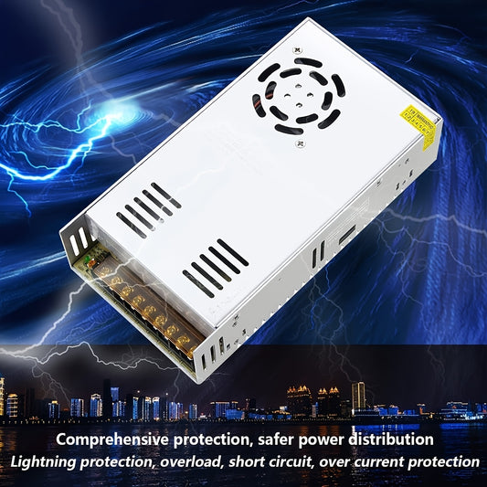 1pc 360W Low-Voltage Transformer Power Supply for LED lighting, cameras & equipment, AC220V to 12V/24V, with cooling fan, overload & short circuit protection, hardwiring needed.