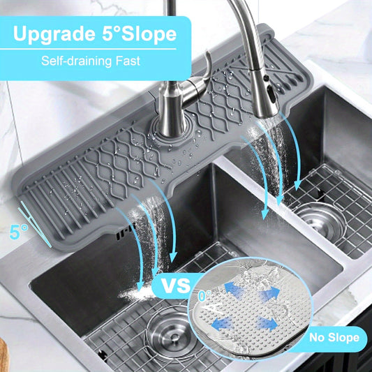 Silicone Sink Mat, 1 Piece, Anti-Splash, Non-Slip, Designed with a 5° Slope, Features Foldable Edge for Space-Saving, Efficient Water-Draining, Suitable for Kitchen, Bathroom, RV - Size: 12.95 cm