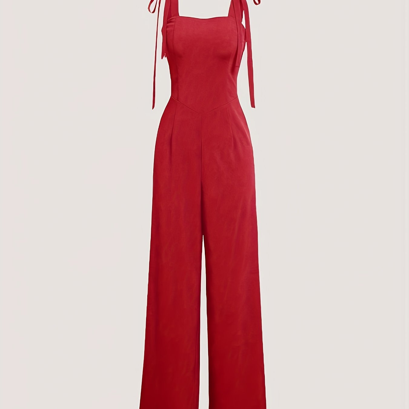 Elegant women's jumpsuit made of 100% polyester with a lace-up waist, suitable for all seasons, featuring a strappy back and woven fabric. Weighs 120g/m², ideal for adults.