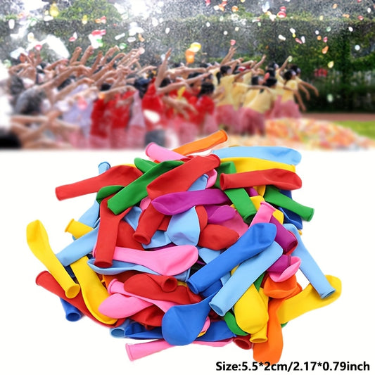 100 colorful latex water balloons for weddings, parties, and fun games. 13.97cm round shooting target balloons in mixed colors (red, blue, green, yellow, pink). Perfect for outdoor