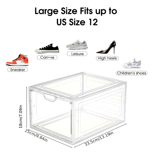 Folding Shoe Storage Box Set of 6 with Transparent Door, Durable Plastic Dustproof Containers for Shoes, Stackable Shoe Display Cases, Space-Saving Organizer for Bedroom, Bathroom, Office, Entryway, Hallway, Closet, Wardrobe, Home, Dormitory