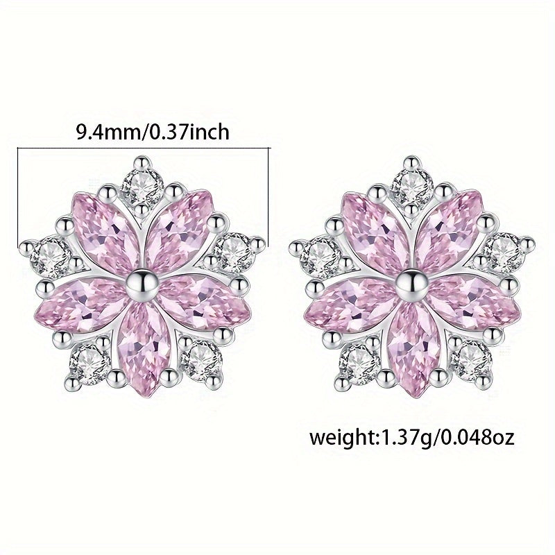 Elegant 925 Sterling Silver Cherry Blossom Stud Earrings featuring Sparkling Zirconia - Ideal for Special Occasions & Gifting, Birthstone for October, Cherry Blossom Design Earrings