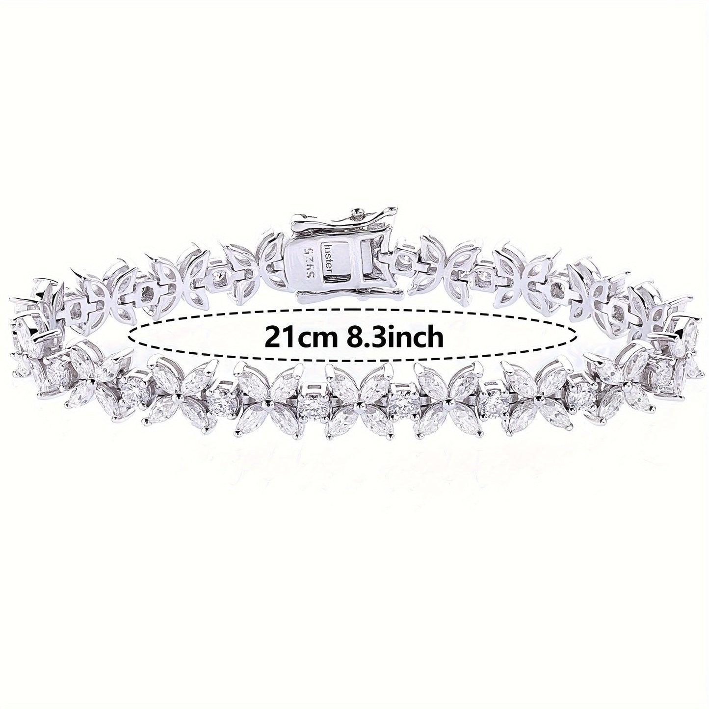 The Oneida Elegant Butterfly Bracelet features stunning 2MM synthetic Moissanite stones set in 925 silver. This bracelet is the perfect gift for November birthdays, plated with platinum for a luxurious finish. Ideal for any occasion, this bracelet comes