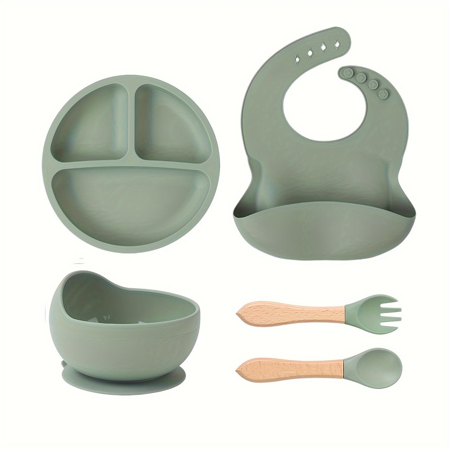 Gray Silicone Kids Feeding Set - Soft, Safe, Easy to Clean Tableware Kit