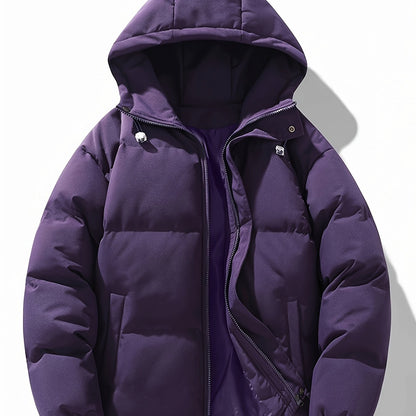 Vibe Vogue's MD3333 hooded winter coat is a classic, unisex piece ideal for autumn, winter, and spring. Its minimalist design features a hood, quality zipper, soft fabric, and large