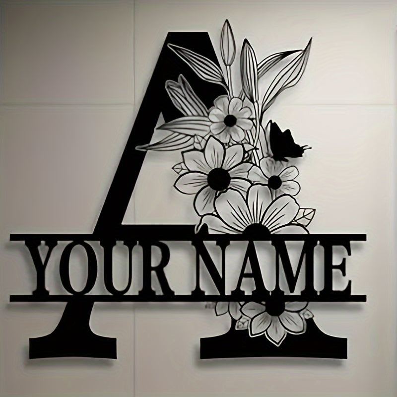 Unique Housewarming Gift - Personalized Home & Front Door Decor - Custom Metal Family Name Sign with Floral Design