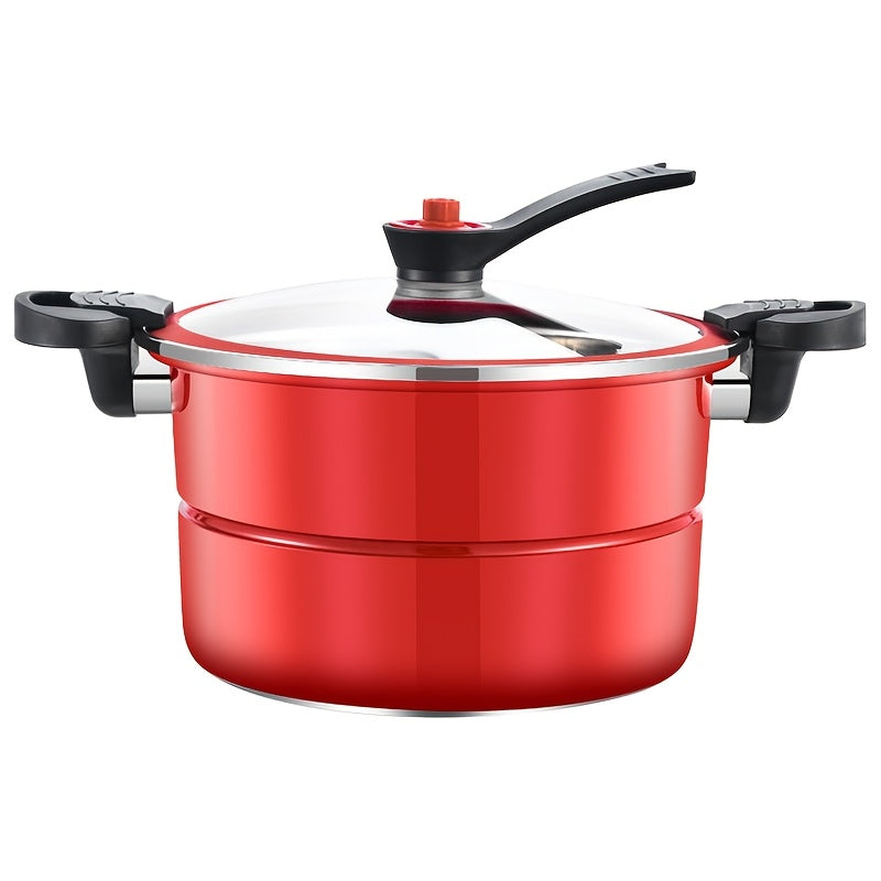 ITechjoy 2-Piece Set: Red Stainless Steel Pressure Cooker and Soup Pot with Steamer - Large Capacity, Durable, Ideal for Home and Restaurant Cooking