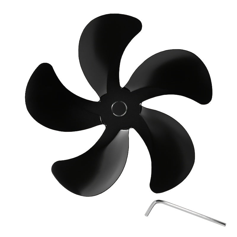 Fireplace fan accessories, featuring a 5-blade black aluminum alloy design with a blade diameter of 180mm.