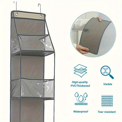 This versatile hanging organizer features four pockets and a durable fabric design, perfect for use in wardrobes, bathrooms, bedrooms, or dorm rooms. The transparent window and reinforced rack make it easy to see and access your items. Complete with two