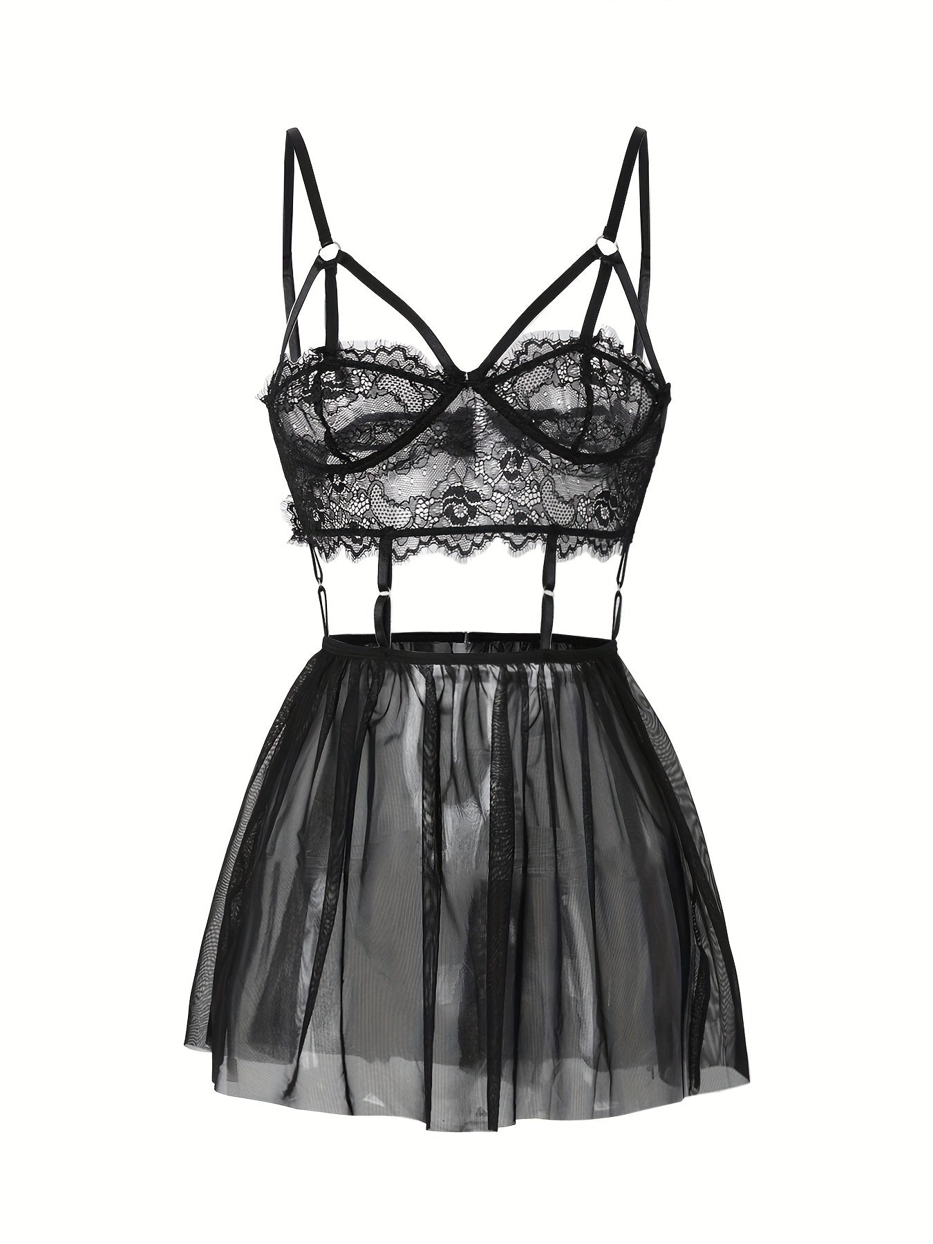 Sheer lace dress and mesh bodycon babydoll for women's lingerie.