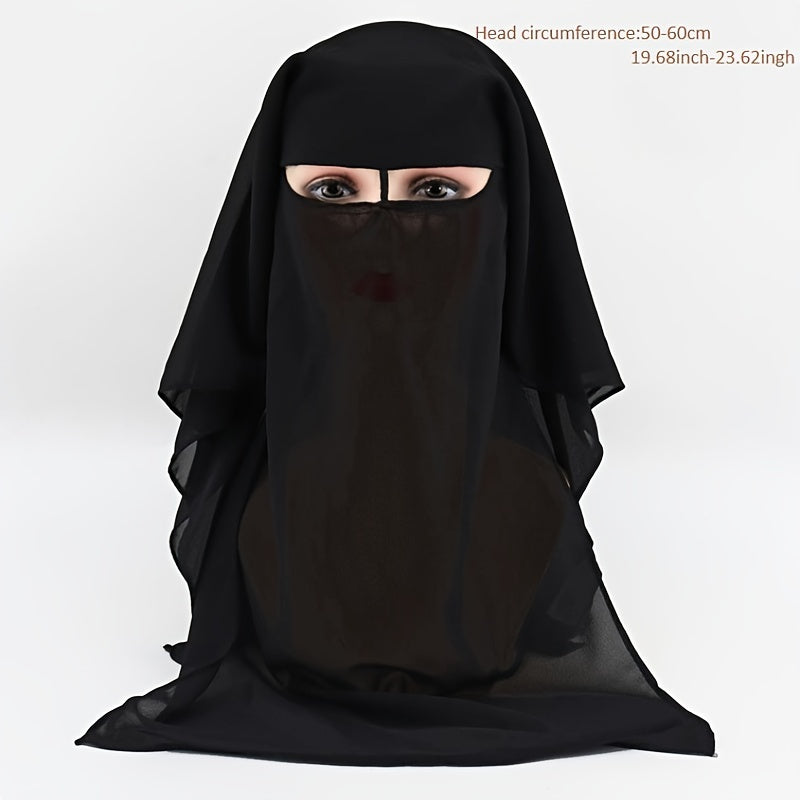 Black Chiffon Full Face Niqab Veil - a Casual, Thin, Breathable Headscarf and Head Wrap Perfect for Women