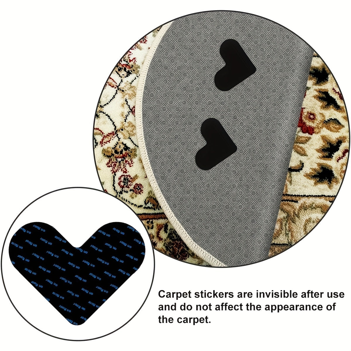 Set of 8 Black Heart-Shaped Grippers for Carpets, Non-Slip and Washable Adhesive Stickers, Ideal for Living Room, Dining Area, Bathroom, Tiles, and Wooden Floors, Must-Have for Home Decor