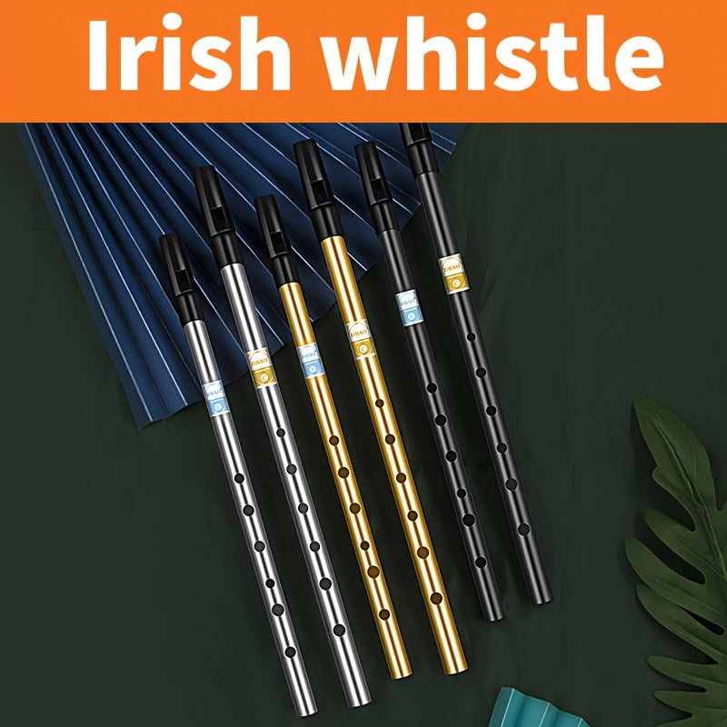 Aluminum Irish whistle flute in C/D key with 6 holes, includes box