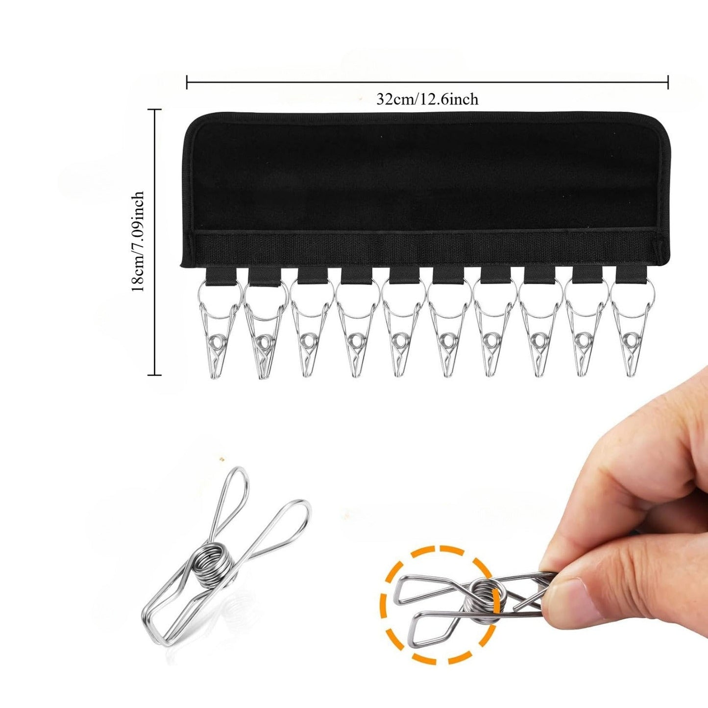 Polyester Hat Hangers - Set of 2, with 20 Stainless Steel Clips. 
This Portable Hanging Display is perfect for Winter Knit Caps, Baseball Caps, Ties, Socks, and Underwear. 
No Electricity Required, this Space-Saving Storage Solution is convenient and