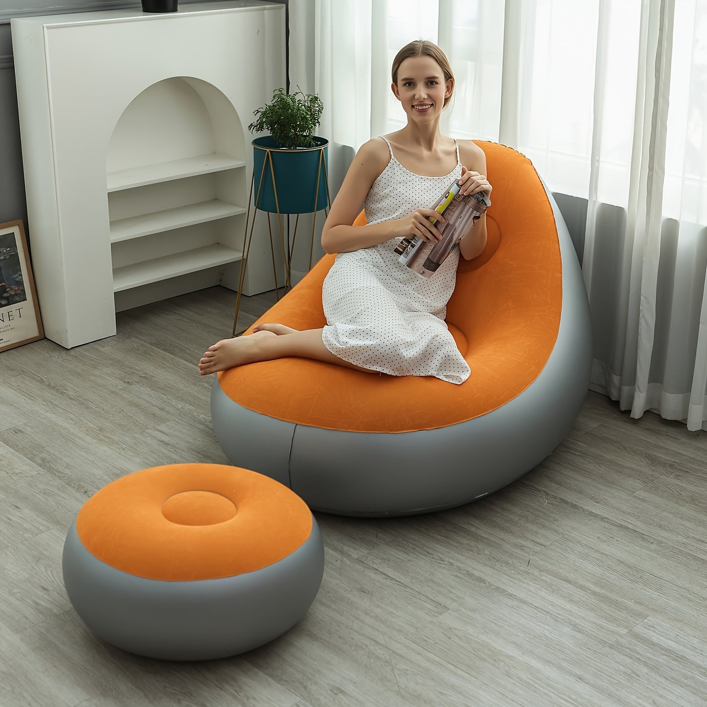 1pc Inflatable Lounger Sofa with Ottoman, Portable, Suitable for Indoor and Outdoor Use, Ideal for Camping, Hiking, and Festive Gifts