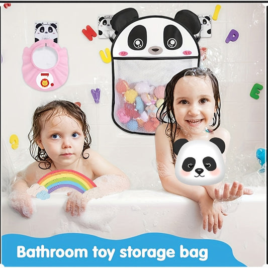 Cute Panda Bath Toy Organizer - Spacious Mesh Bag with 2 Sturdy Hooks, Water-resistant & Long-lasting for Kids' Toys and Accessories