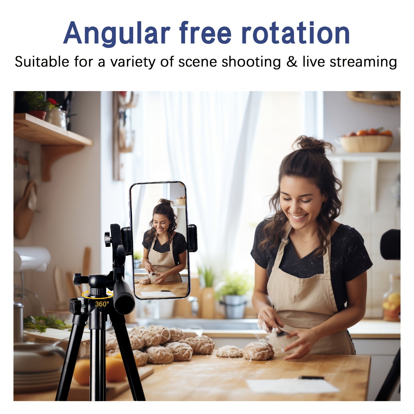 UEGOGO Aluminum Alloy Tripod with Gimbal Head, 132.08cm Lightweight, with Phone Holder, for Selfies, Video Recording, Vlogging, Live Streaming, Carry Bag