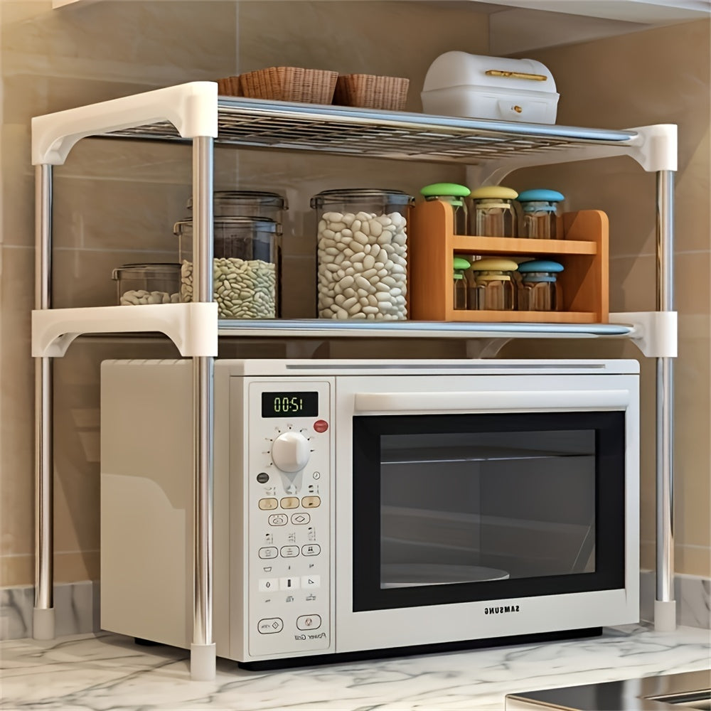 Modern Multi-Layer Kitchen Storage Rack with Metal and PVC Construction, Features Open Shelving Design, Requires Assembly with No Power Needed, Suitable for Countertop, Sink, and Microwave Oven Placement